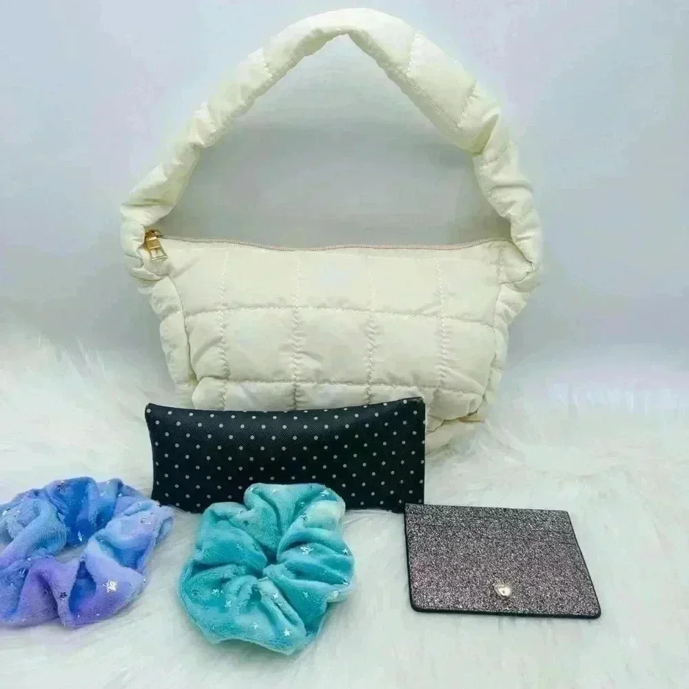 Woman’s Cloud Feel Puffer Quilted Shoulder Bag in Cream White - Picture 2 of 7